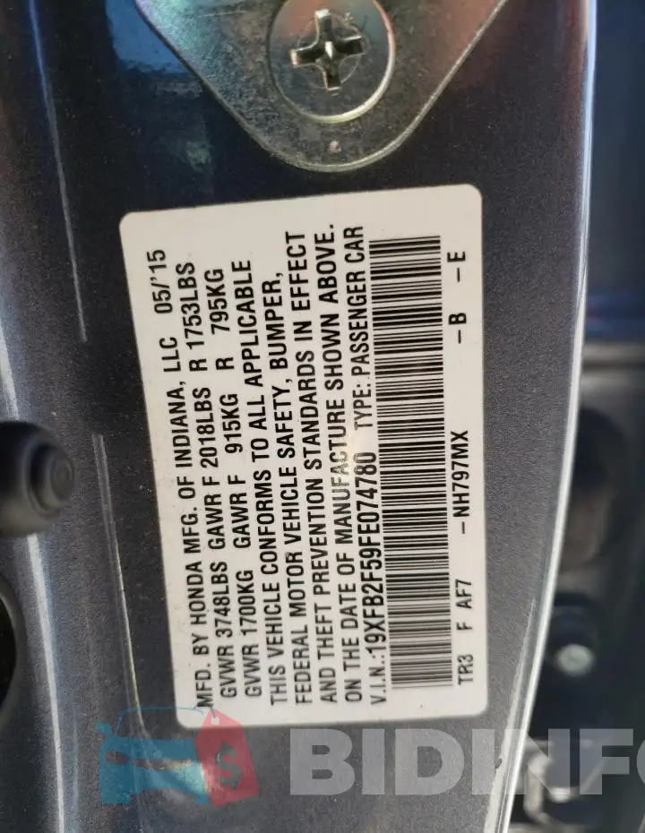 19XFB2F59FE074780 Photo# 12