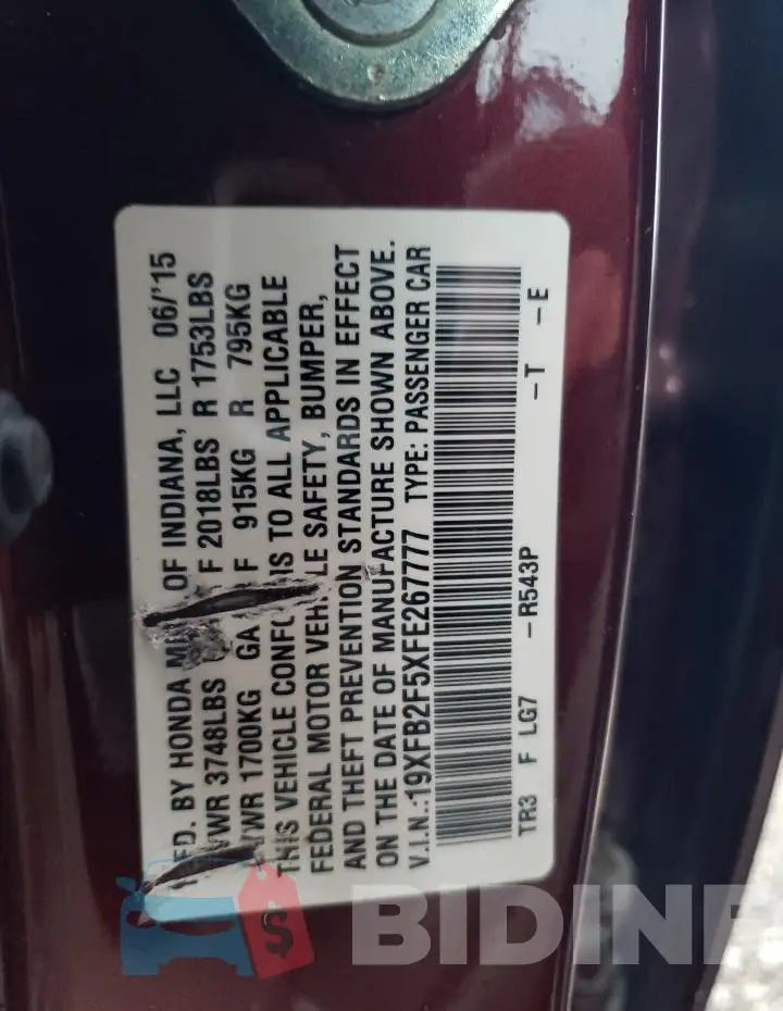 19XFB2F5XFE267777 Photo# 12