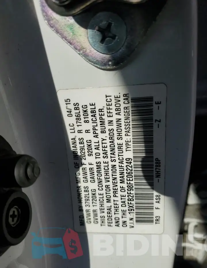 19XFB2F98FE062249 Photo# 12