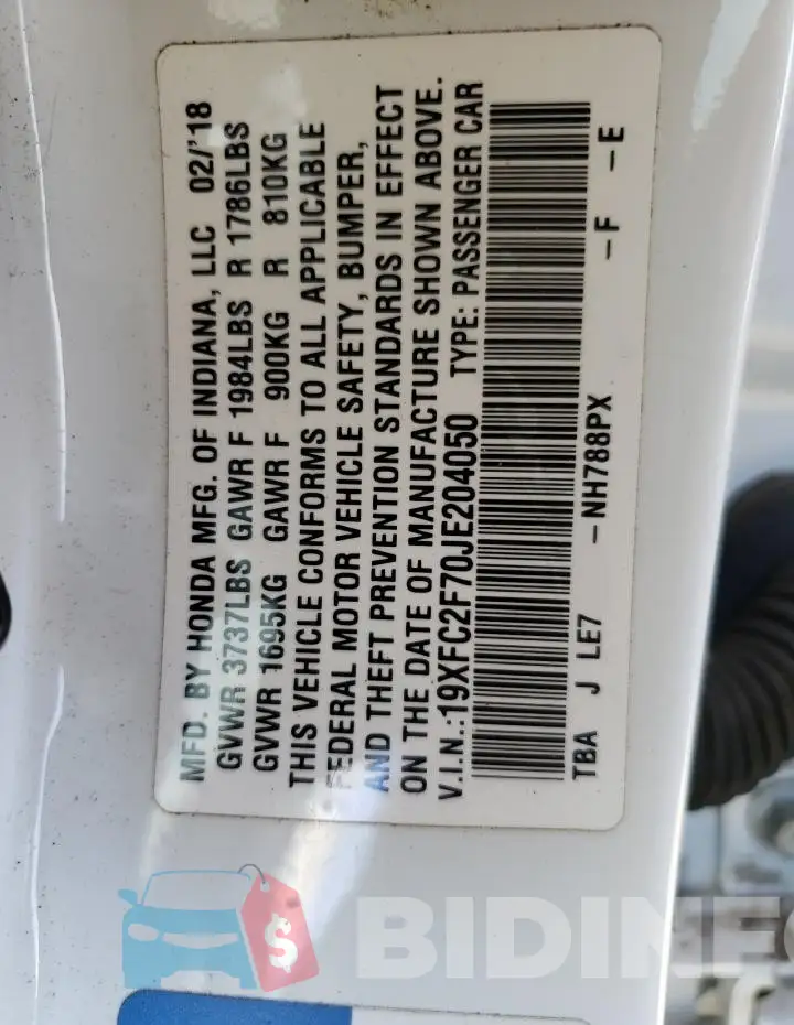 19XFC2F70JE204050 Photo# 13