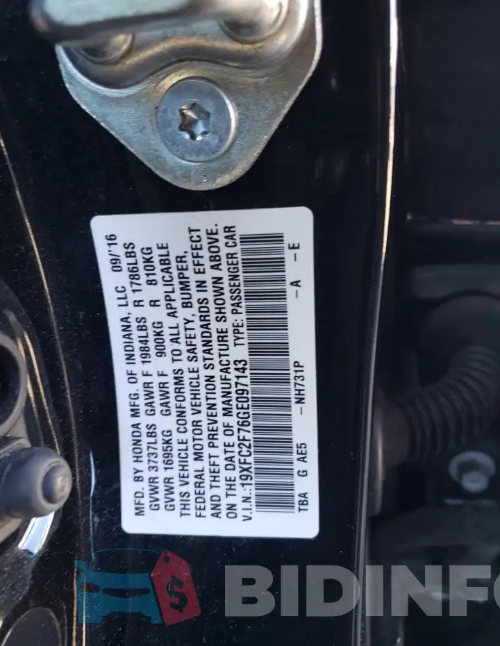 19XFC2F76GE097143 Photo# 12