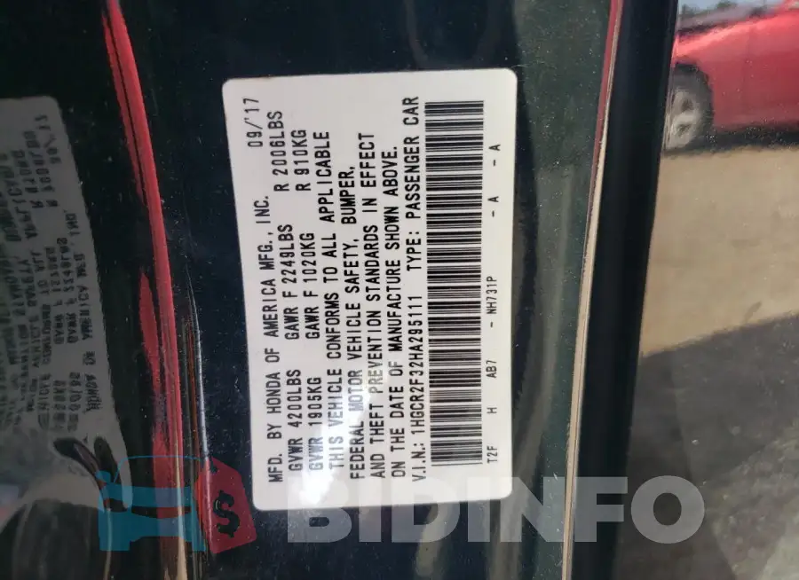 1HGCR2F32HA295111 Photo# 12