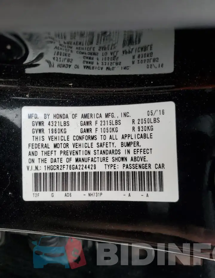 1HGCR2F76GA224429 Photo# 12
