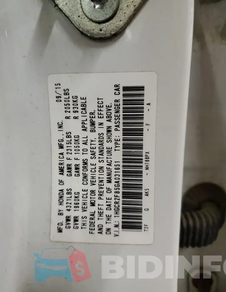 1HGCR2F85GA031651 Photo# 12