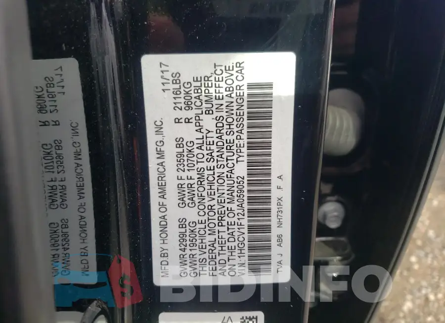 1HGCV1F12JA059052 Photo# 13