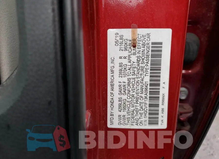 1HGCV1F13KA096421 Photo# 12