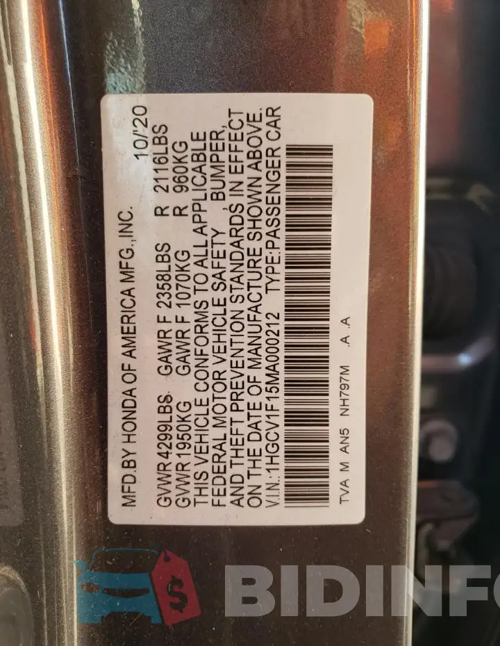 1HGCV1F15MA000212 Photo# 13