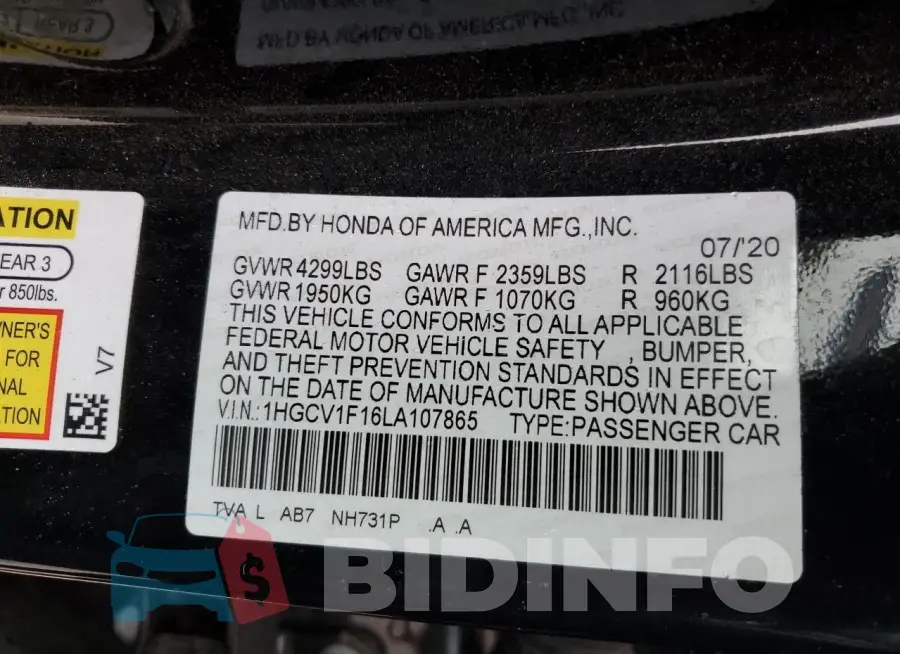 1HGCV1F16LA107865 Photo# 12