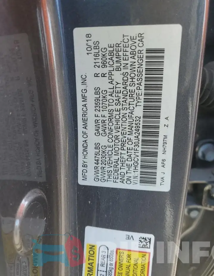 1HGCV1F30JA249532 Photo# 12