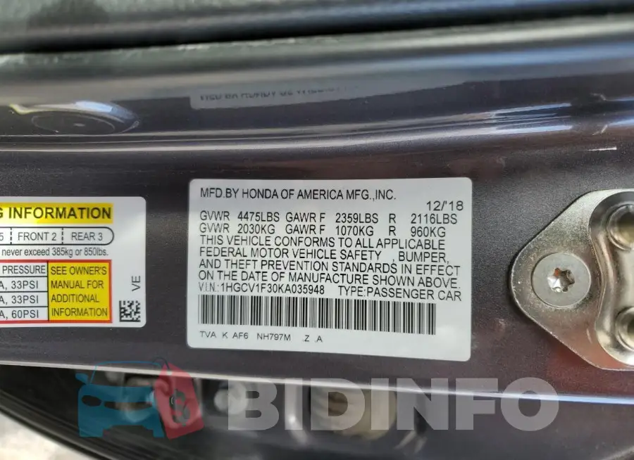 1HGCV1F30KA035948 Photo# 12