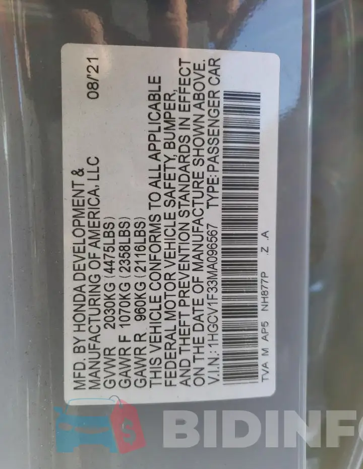 1HGCV1F33MA096567 Photo# 13