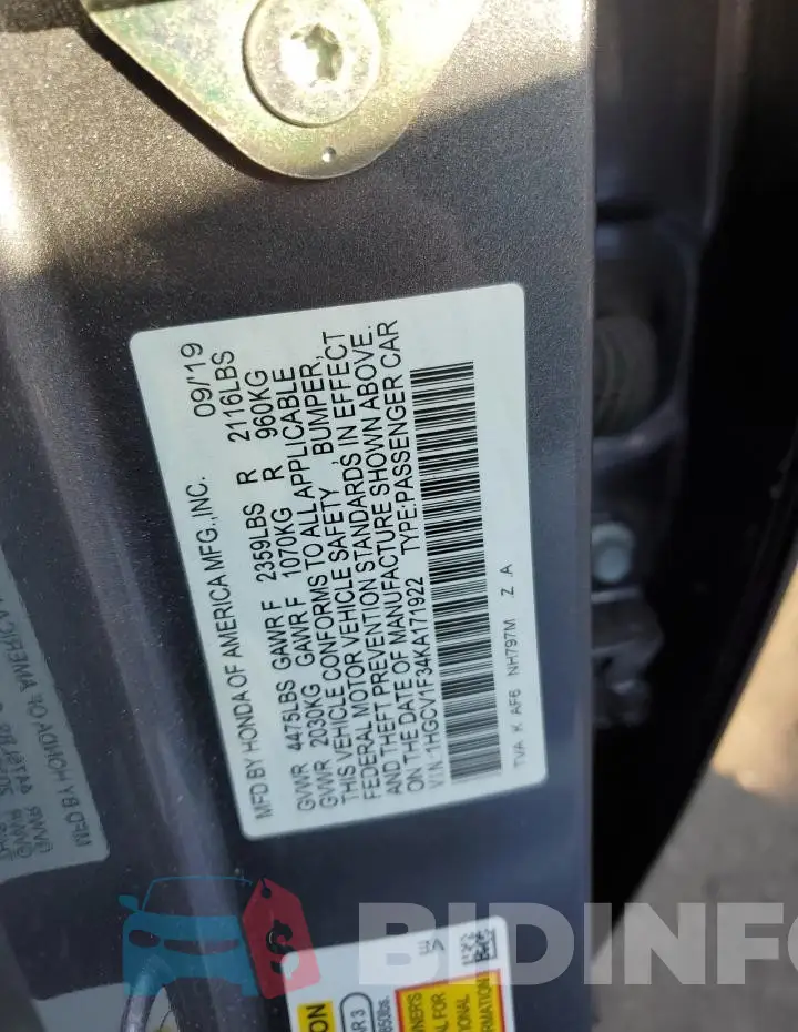1HGCV1F34KA171922 Photo# 12