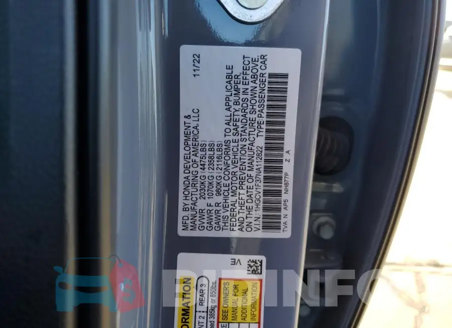 1HGCV1F37NA112822 Photo# 12