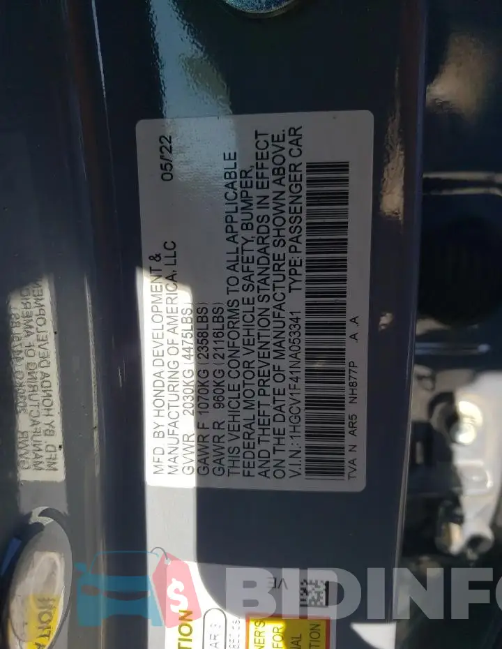 1HGCV1F41NA053341 Photo# 13