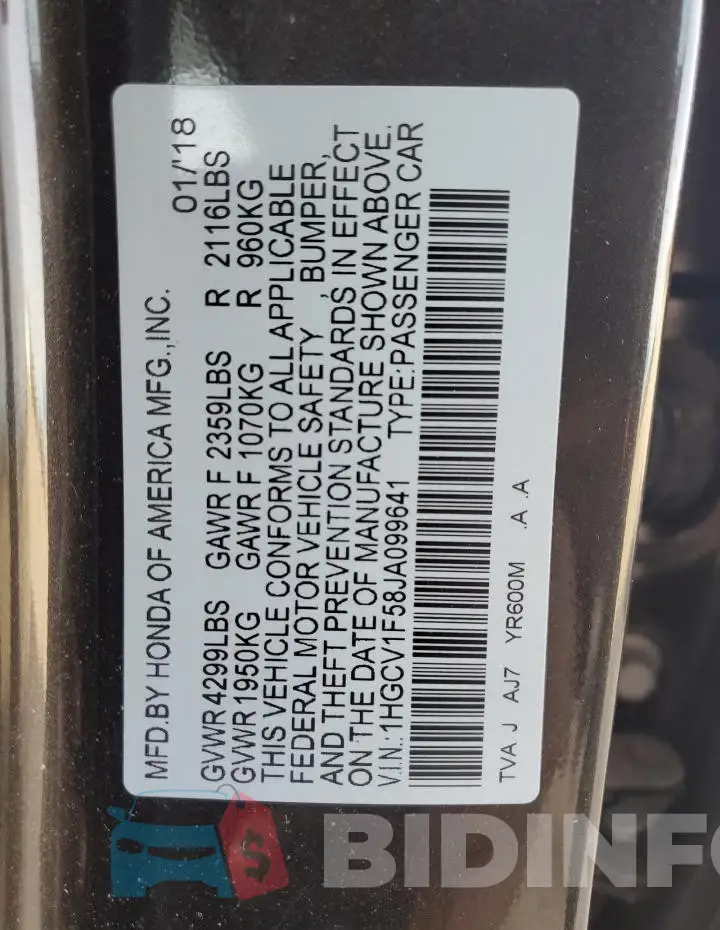 1HGCV1F58JA099641 Photo# 13
