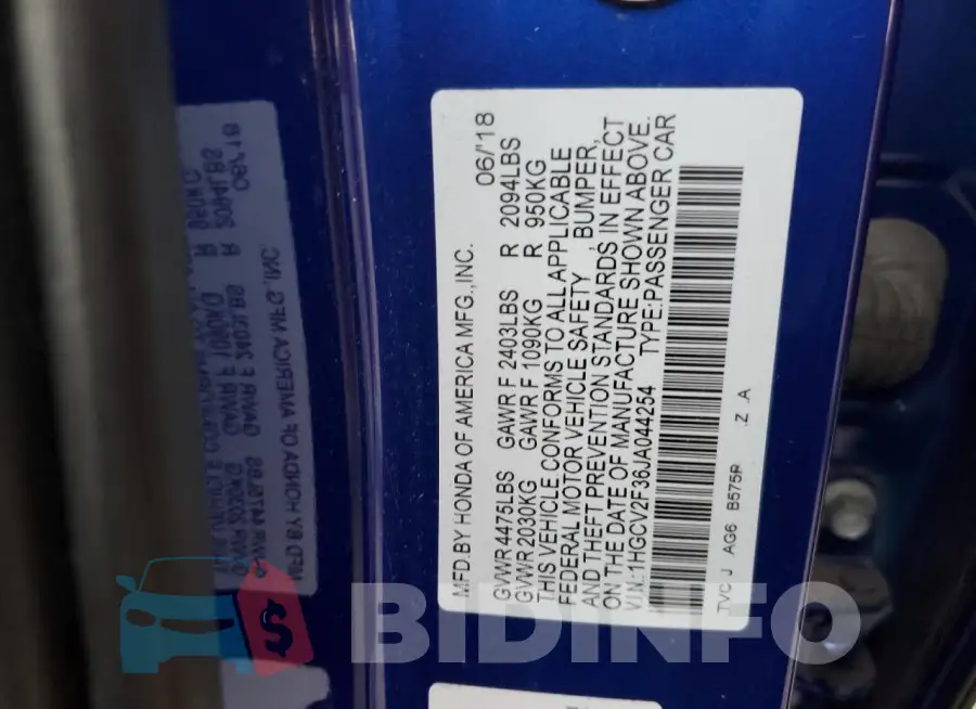 1HGCV2F36JA044254 Photo# 12