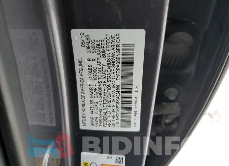 1HGCV2F38KA024508 Photo# 12