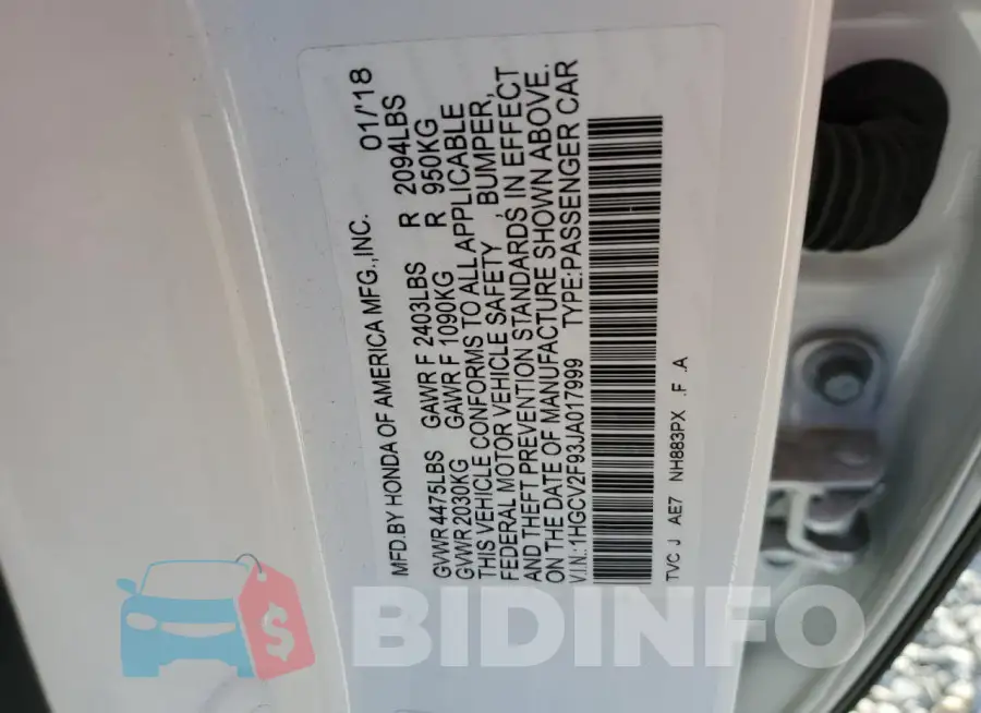 1HGCV2F93JA017999 Photo# 12