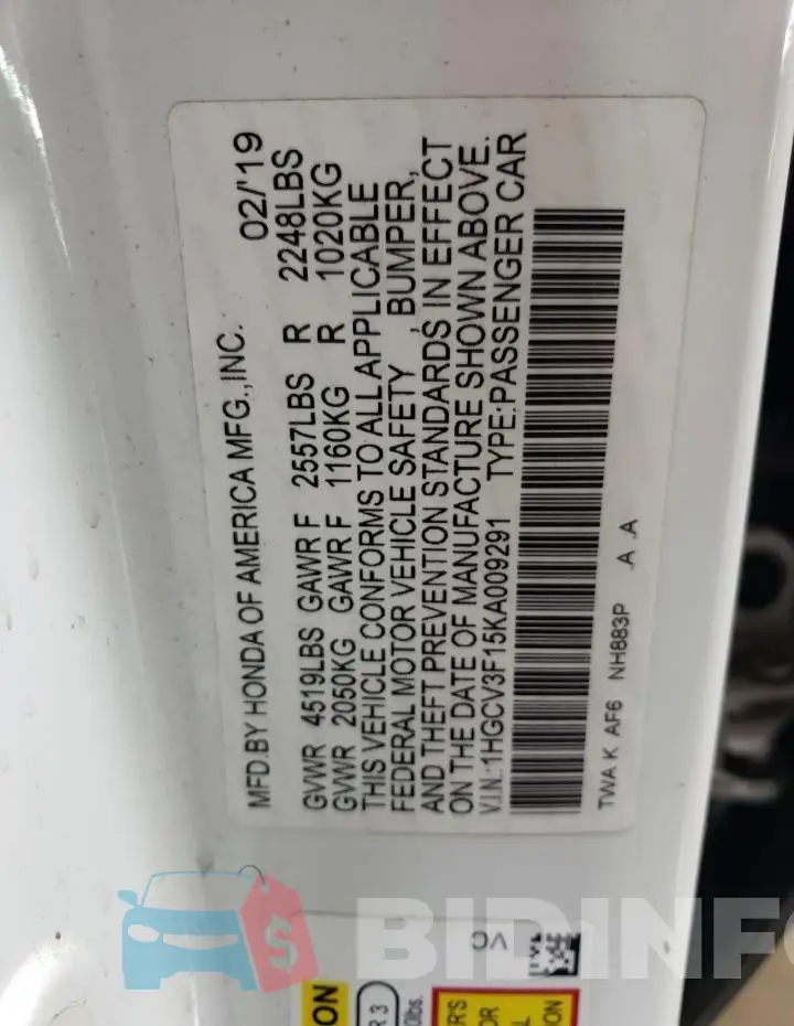 1HGCV3F15KA009291 Photo# 14