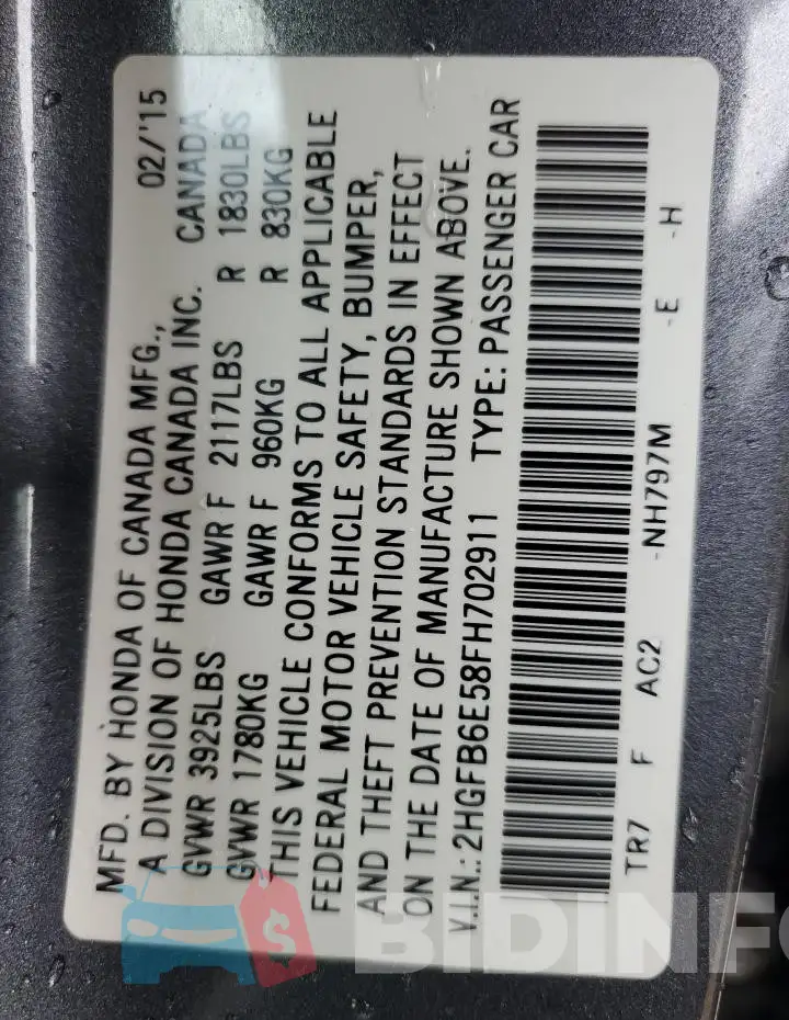 2HGFB6E58FH702911 Photo# 12
