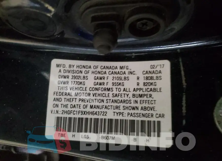 2HGFC1F9XHH643722 Photo# 13