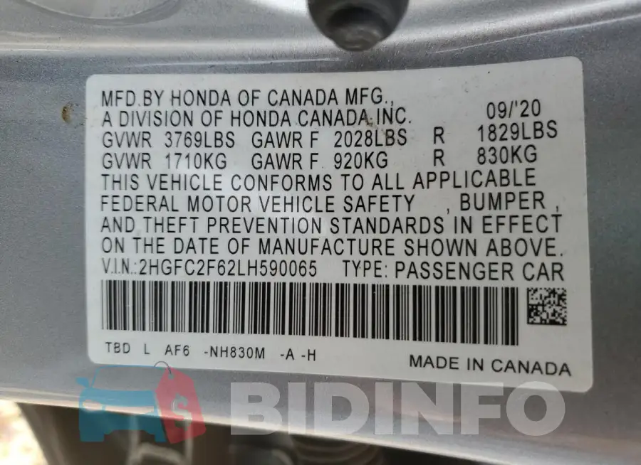 2HGFC2F62LH590065 Photo# 12