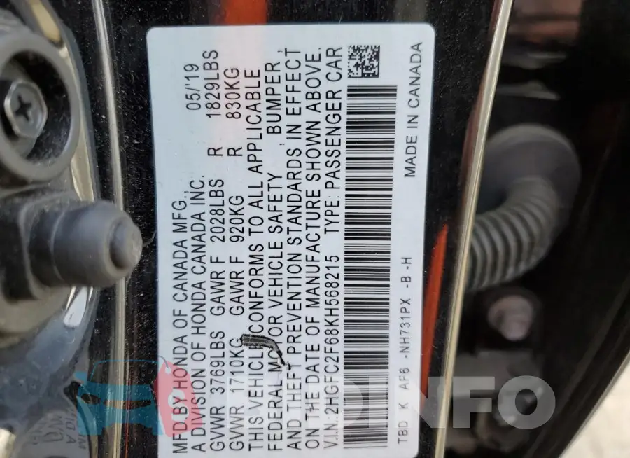 2HGFC2F68KH568215 Photo# 12