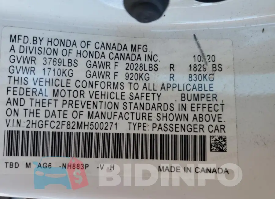 2HGFC2F82MH500271 Photo# 12