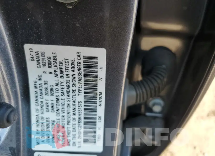 2HGFC2F85KH557576 Photo# 12