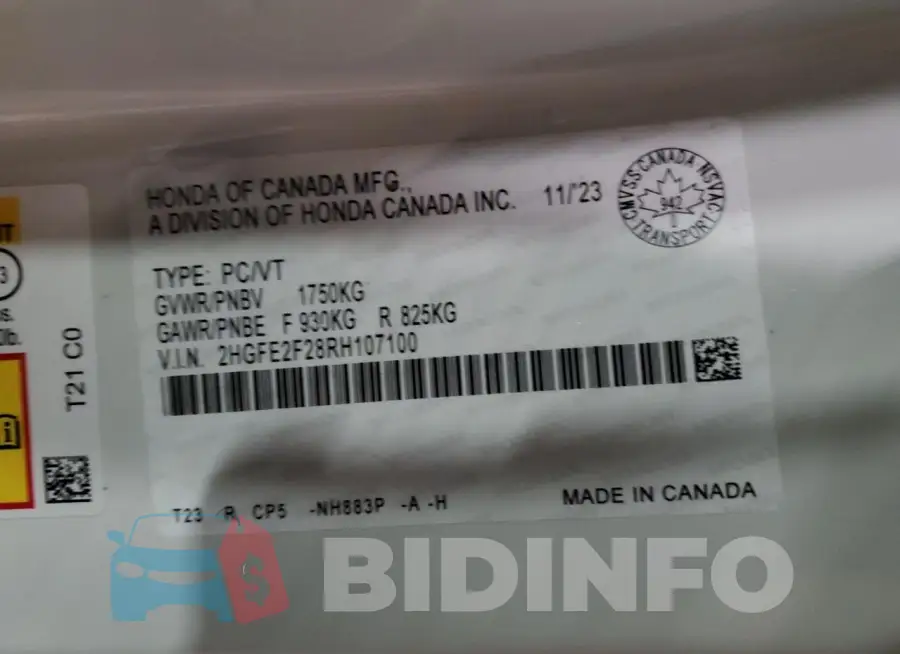 2HGFE2F28RH107100 Photo# 13