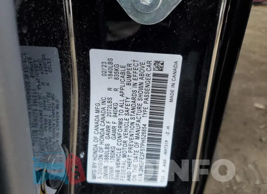 2HGFE2F57PH526854 Photo# 12