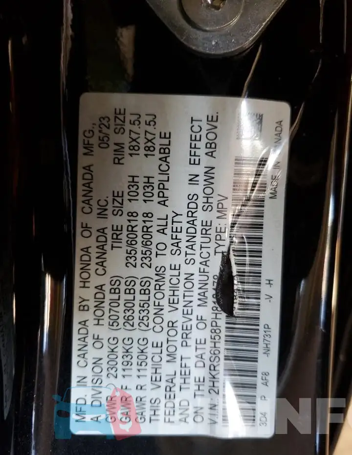 2HKRS6H58PH818478 Photo# 13