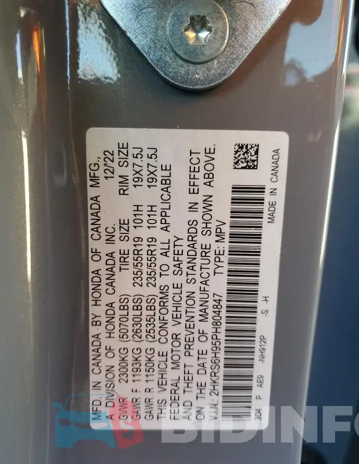 2HKRS6H95PH804847 Photo# 13