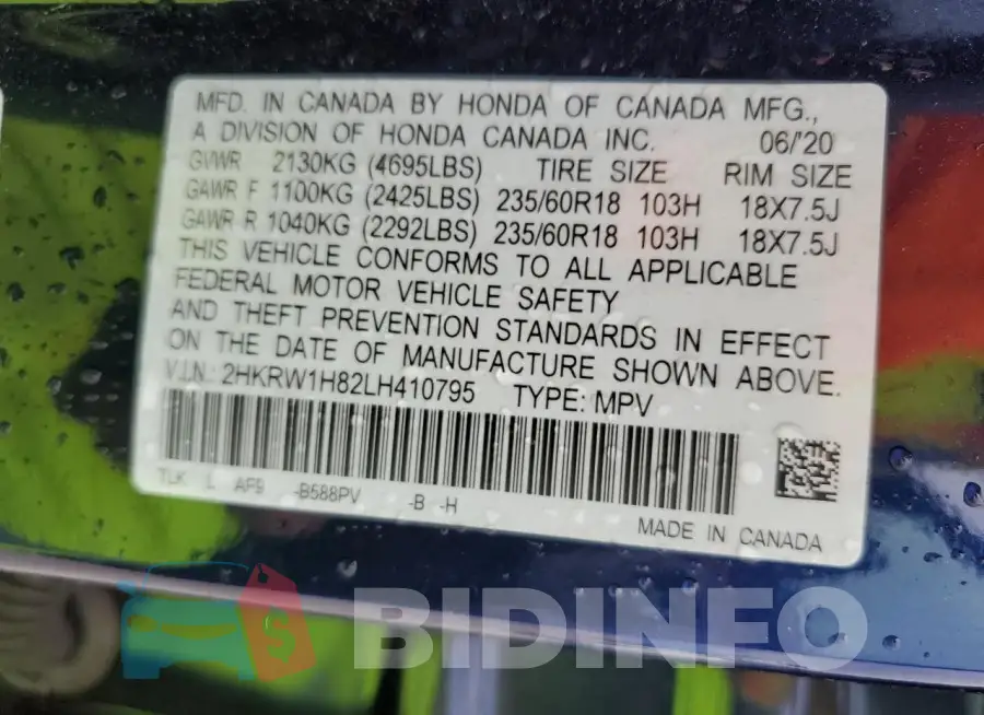2HKRW1H82LH410795 Photo# 13