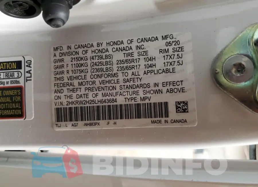 2HKRW2H25LH643684 Photo# 12