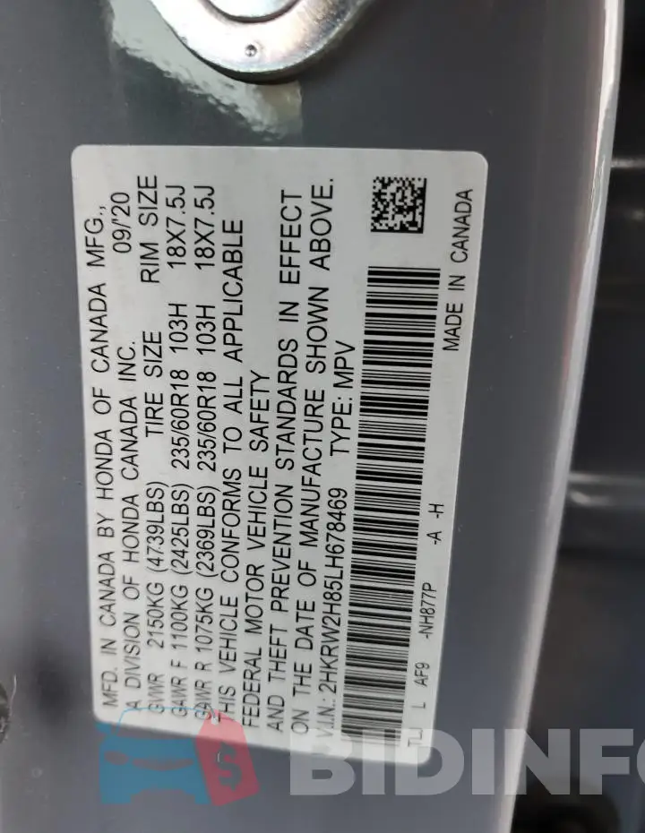 2HKRW2H85LH678469 Photo# 12