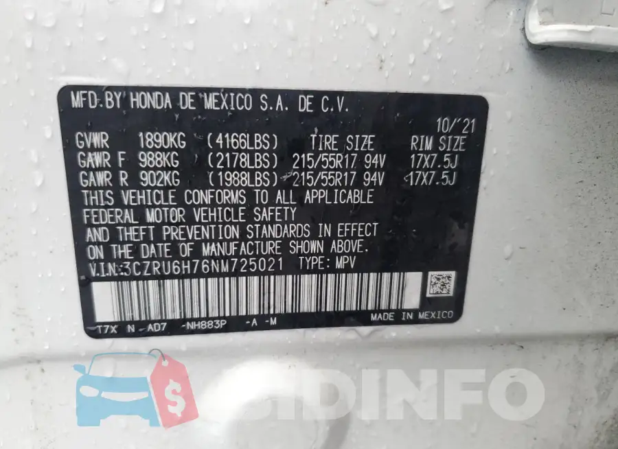 3CZRU6H76NM725021 Photo# 13