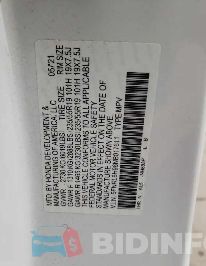 5FNRL6H96NB017611 Photo# 13