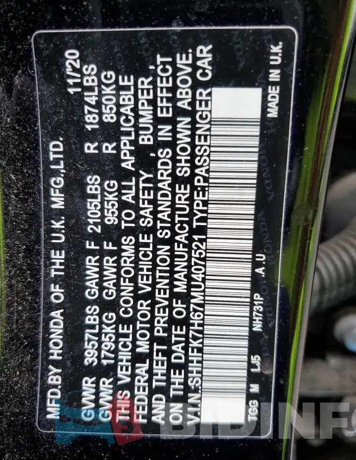 SHHFK7H67MU407521 Photo# 12