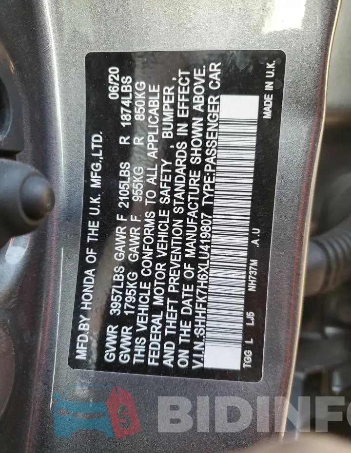 SHHFK7H6XLU419807 Photo# 12