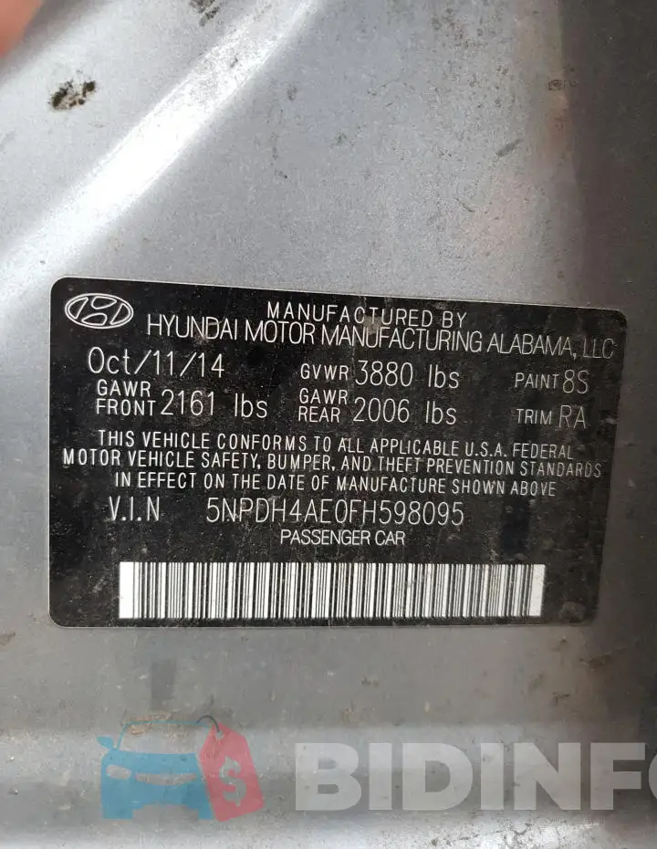 5NPDH4AE0FH598095 Photo# 12