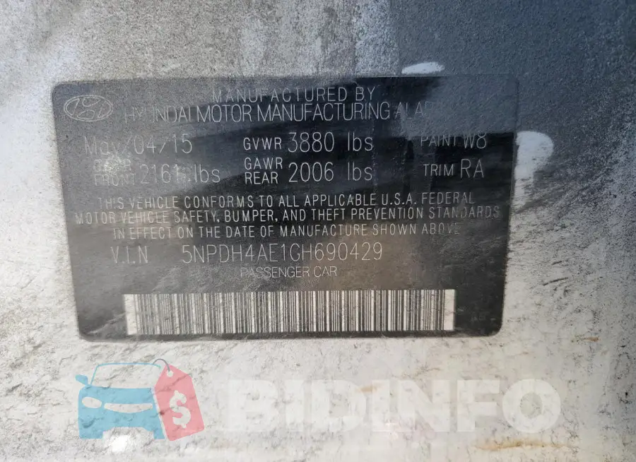 5NPDH4AE1GH690429 Photo# 12