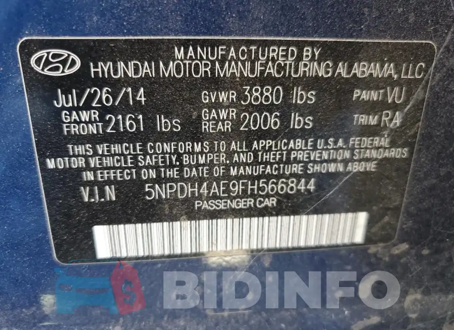 5NPDH4AE9FH566844 Photo# 12