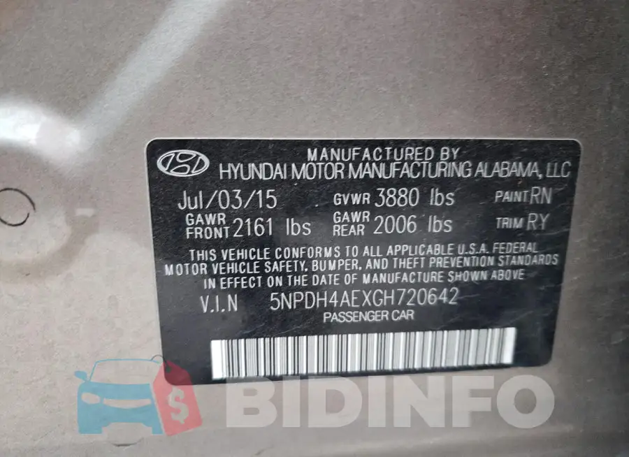 5NPDH4AEXGH720642 Photo# 12