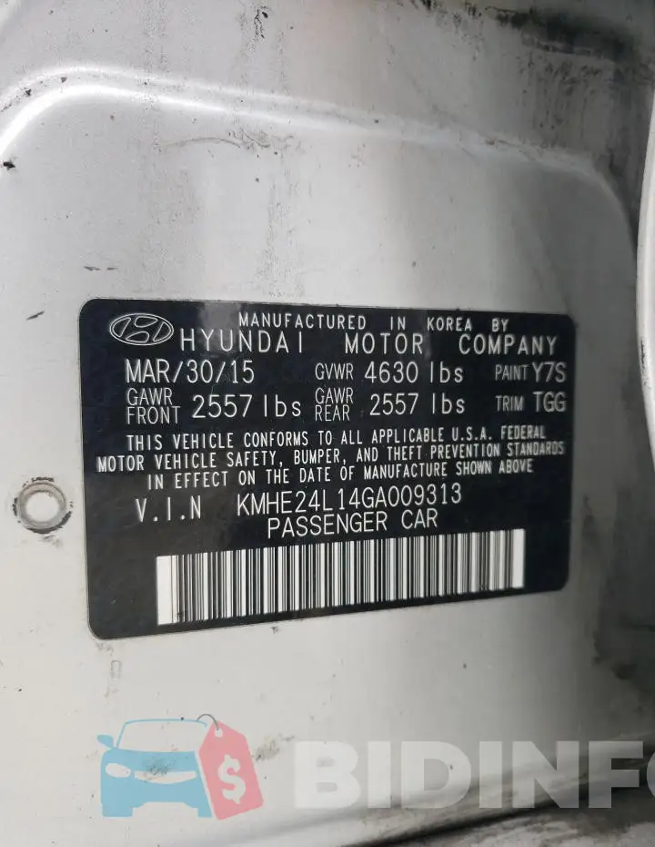 KMHE24L14GA009313 Photo# 12