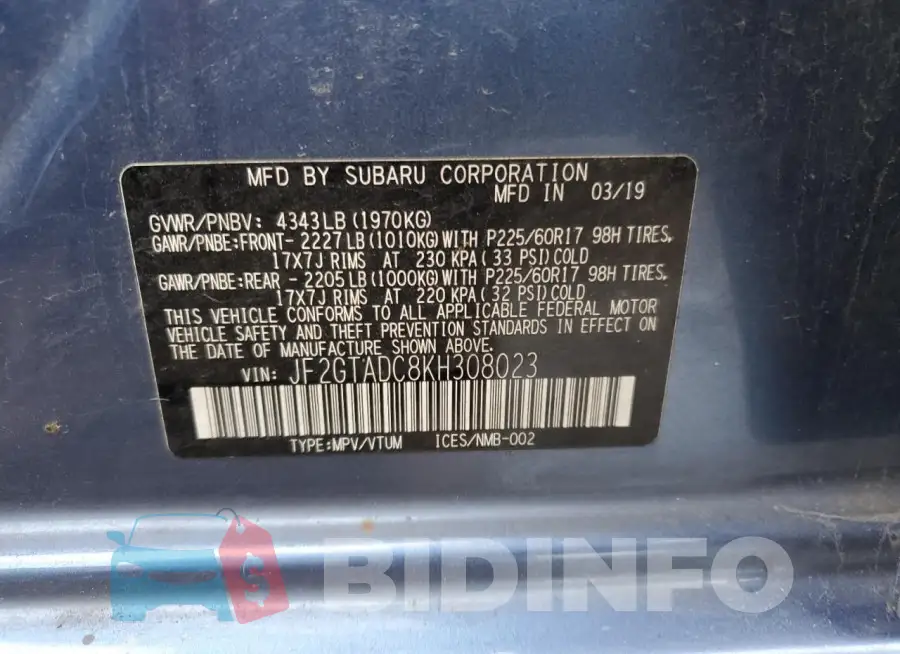 JF2GTADC8KH308023 Photo# 13