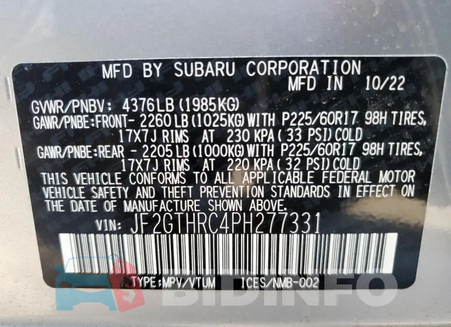JF2GTHRC4PH277331 Photo# 14
