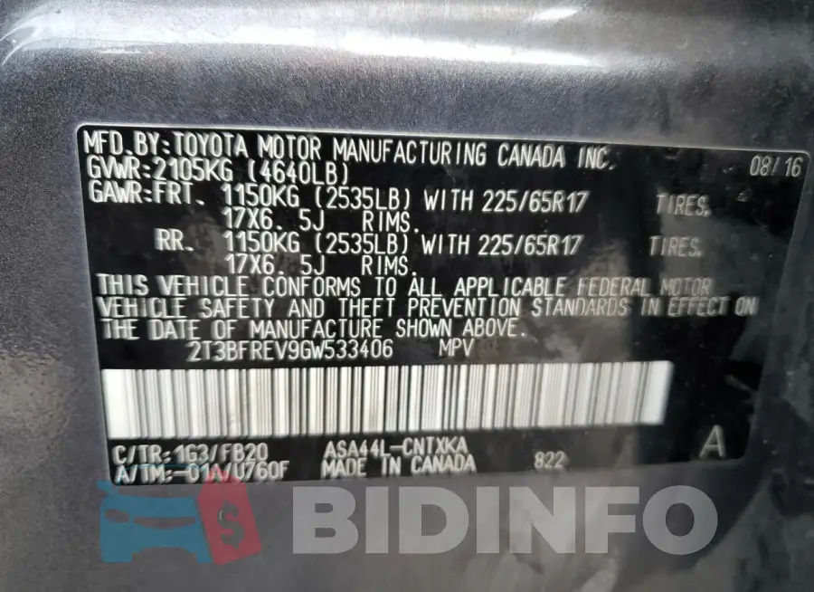 2T3BFREV9GW533406 Photo# 12