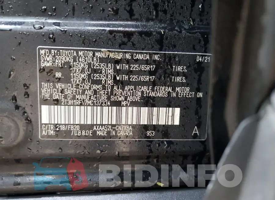2T3H1RFV7MC137334 Photo# 12