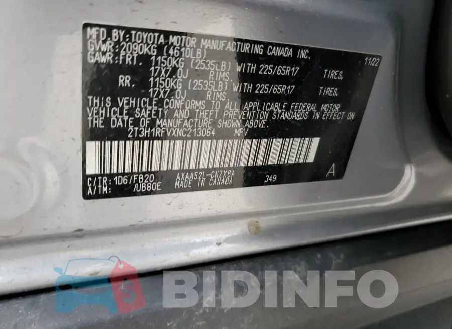 2T3H1RFVXNC213064 Photo# 12